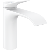 Смеситель для раковины hansgrohe Vivenis 110 CoolStart, с металлическим сливным гарнитуром 75023700, матовый белый