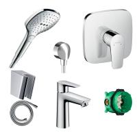 Готовый набор для душа скрытого монтажа hansgrohe Talis с ручным душем Raindance и смесителем для раковины HG-PR110, хром