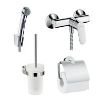 Готовый набор для гигиенического душа hansgrohe Focus с ершиком и держателем туалетной бумаги HG-PR15, хром