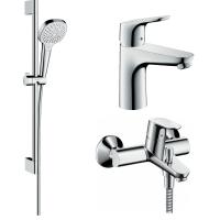 Готовый набор для ванны hansgrohe Focus с ручным душем Croma и смесителем для раковины HG-PR83, хром