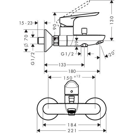 Смеситель для ванны hansgrohe Logis E 71403000/U1, хром, уцененный товар