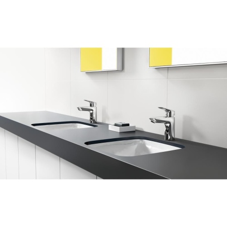 Смеситель для раковины hansgrohe Logis 71107000, со средним изливом, со сливным клапаном Push-Open, хром