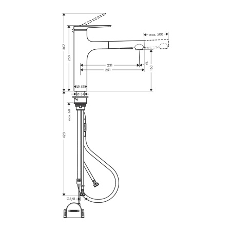 Hansgrohe Zesis M33 Кухонный смеситель 160 2jet с вытяжным душем sBox lite хром 74804000