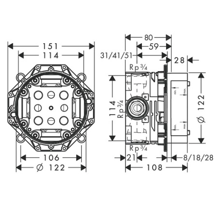 Hansgrohe 15708000S Set HG Ecostat E термостатический смеситель для душа (15708000+01800180)