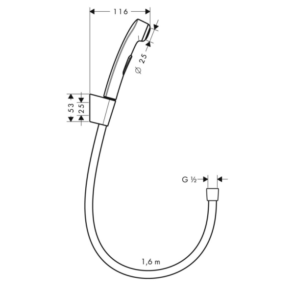 Гигиенический душ hansgrohe 1jet с держателем и шлангом 160 см 32128340, шлифованный черный хром