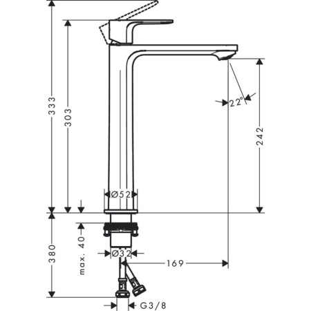 Смеситель для раковины hansgrohe Rebris S 240 CoolStart, без сливного гарнитура 72582000, хром