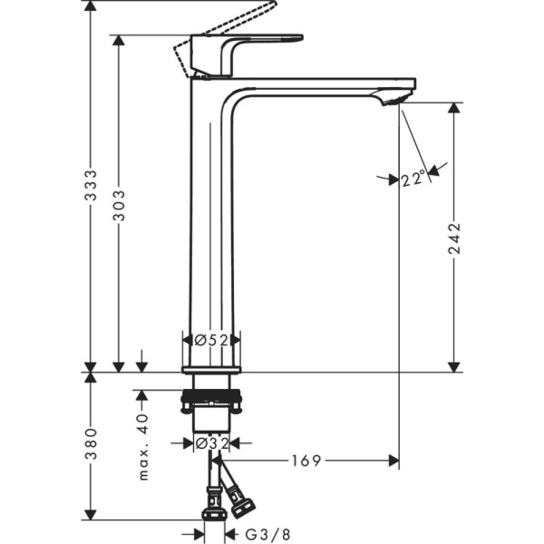 Смеситель для раковины hansgrohe Rebris S 240 CoolStart, без сливного гарнитура 72582000, хром