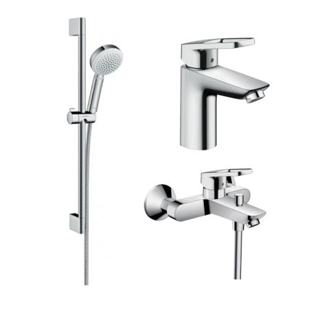 Готовый набор для ванны hansgrohe Logis с ручным душем Crometta и смесителем для раковины HG-PR211, хром