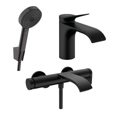 Готовый набор для ванны hansgrohe Vivenis со смесителем для раковины и ручным душем Pulsify HG-PR67, матовый черный