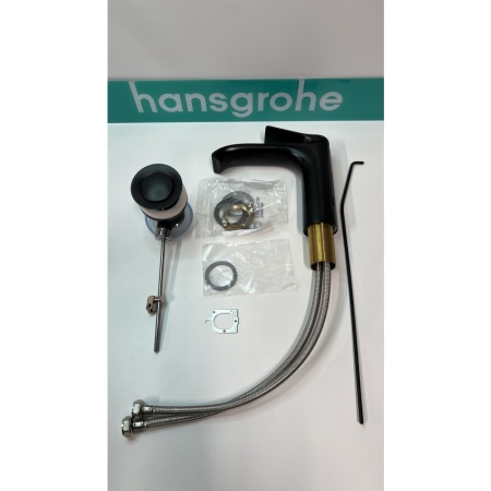 Смеситель для раковины hansgrohe Vivenis 110 со сливным гарнитуром, 75020670/U2, матовый черный, уцененный товар