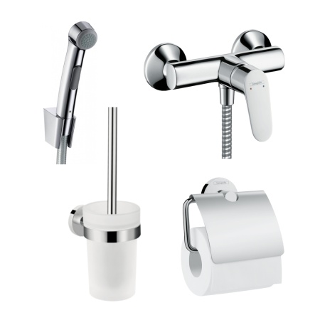 Готовый набор для гигиенического душа hansgrohe Focus с ершиком и держателем туалетной бумаги HG-PR15, хром