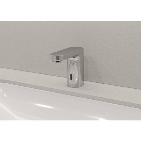 Смеситель для раковины hansgrohe Vernis Blend 100 электронный, с предустановленной температурой, питание от батареи 6V 71503000, хром