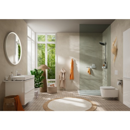Смеситель для раковины hansgrohe Tecturis S 150 Fine CoolStart, EcoSmart+, со сливным клапаном Push-Open, 73340700, матовый белый