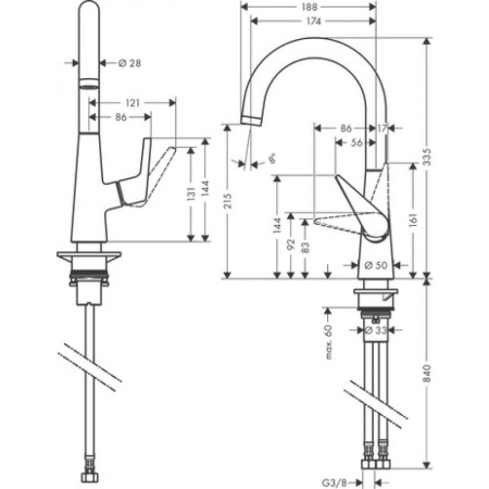 Кухонный смеситель однорычажный, 220, 1jet Hansgrohe 72814800, под сталь
