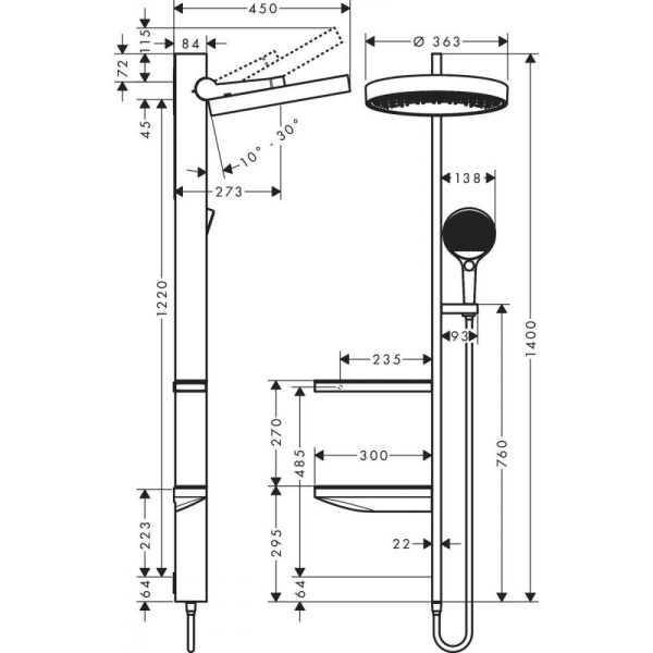 Душевая система hansgrohe Rainfinity Showerpipe 360 1jet 26842000, хром