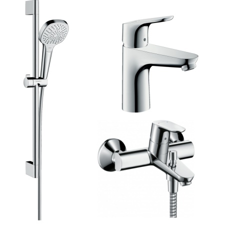 Готовый набор для ванны hansgrohe Focus с ручным душем Croma и смесителем для раковины HG-PR83, хром