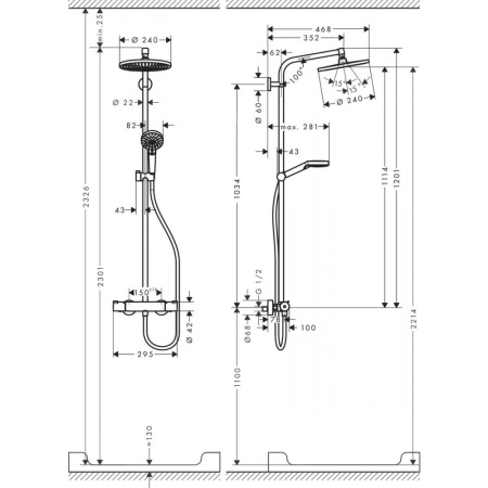 Душевая система hansgrohe Crometta S 240 1jet Showerpipe с термостатом 27267000, хром