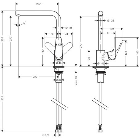 Смеситель для кухонной мойки hansgrohe Focus M41 280, 31817670/U1, матовый черный, уцененный товар