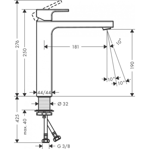 Смеситель для раковины 190, без сливной гарнитуры Vernis Shape Hansgrohe 71591670, матовый черный