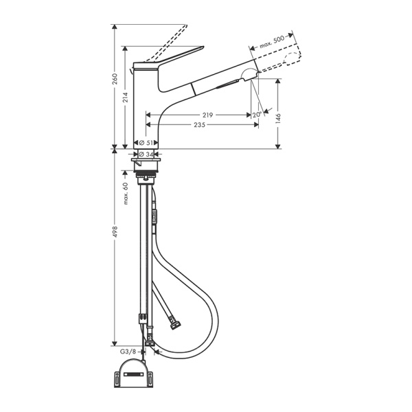 Hansgrohe Zesis M33 Кухонный смеситель 150 2jet с вытяжным душем sBox lite хром 74803000