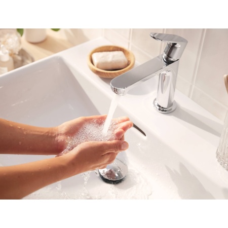 Смеситель для раковины hansgrohe Rebris S 80, со сливным гарнитуром 72510000/U, хром, уцененный товар