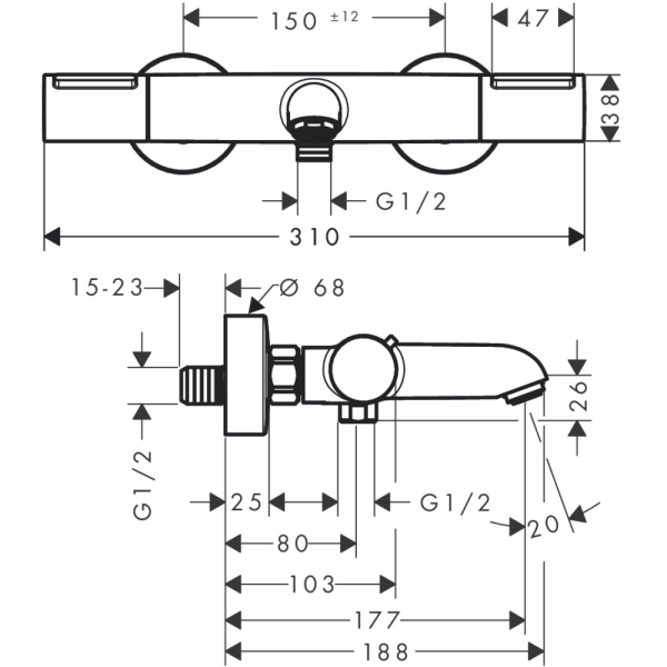 Термостат для ванны hansgrohe Ecostat Element, 13347670, матовый черный