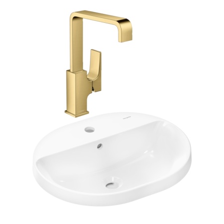 Готовый набор для раковины hansgrohe Xuniva U встраиваемой со смесителем Metropol 230 HG-PR219, белый/полированное золото