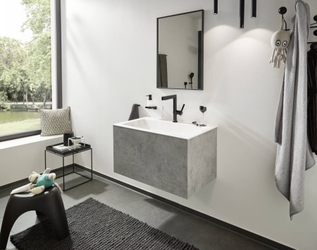 Hansgrohe Finoris Смеситель для раковины однорычажный 230 с вытяжным душем 2jet со сливным клапаном Push-Open черный матовый 76063670