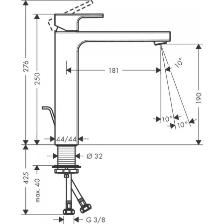 Смеситель для раковины 190, со сливной гарнитурой Vernis Shape Hansgrohe 71562670, матовый черный