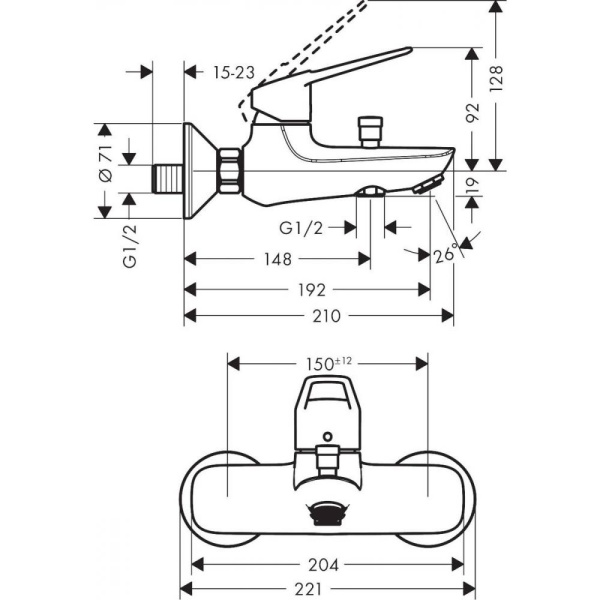 Смеситель для ванны и душа hansgrohe Novus Loop 71340000, хром