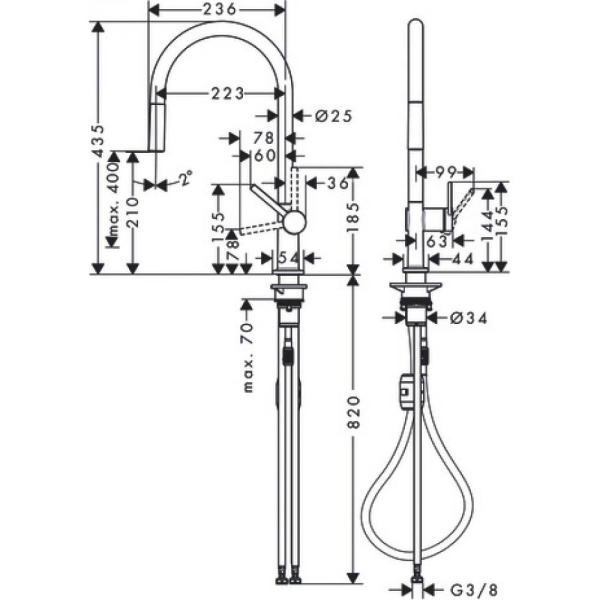 Кухонный смеситель однорычажный, 210, с вытяжным изливом, 1jet Hansgrohe 72802670, матовый черный