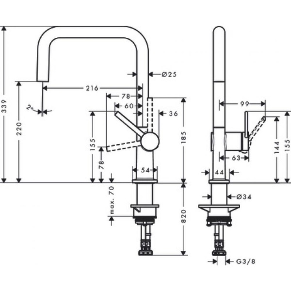 Кухонный смеситель однорычажный, U 220, 1jet Hansgrohe 72806670, матовый черный