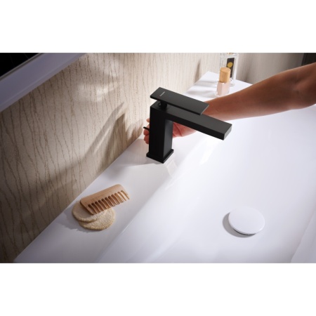 Смеситель для раковины hansgrohe Tecturis E 110, EcoSmart+, с донным клапаном, 73010670, матовый черный