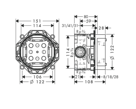 Смеситель для ванны со скрытой частью Hansgrohe Logis E 71404000S хром