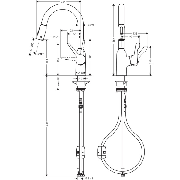 Смеситель для кухонной мойки hansgrohe Focus M43 180, с вытяжным душем 2jet 71811800, под сталь