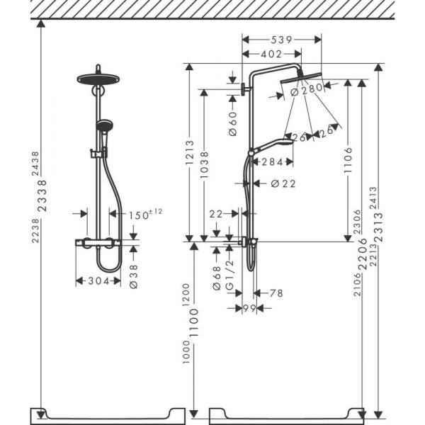 Душевая система Hansgrohe Croma Select S 280 1 режим струи 26890140, шлифованная бронза