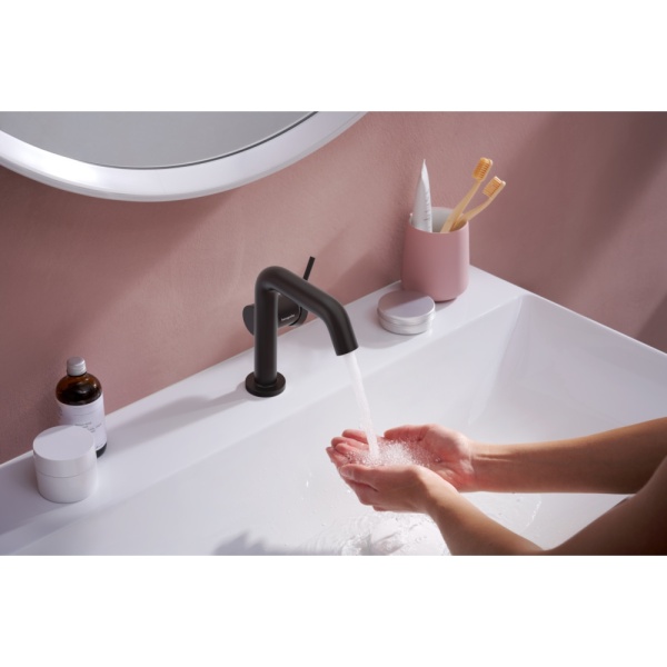 Смеситель для раковины hansgrohe Tecturis S 110 Fine CoolStart, EcoSmart+, с донным клапаном Push-Open, 73320670, матовый черный