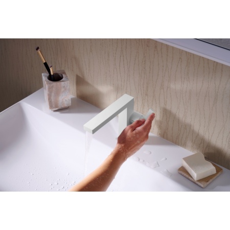 Смеситель для раковины hansgrohe Tecturis E 110 Fine CoolStart, EcoSmart+, с донным клапаном, 73023700, матовый белый