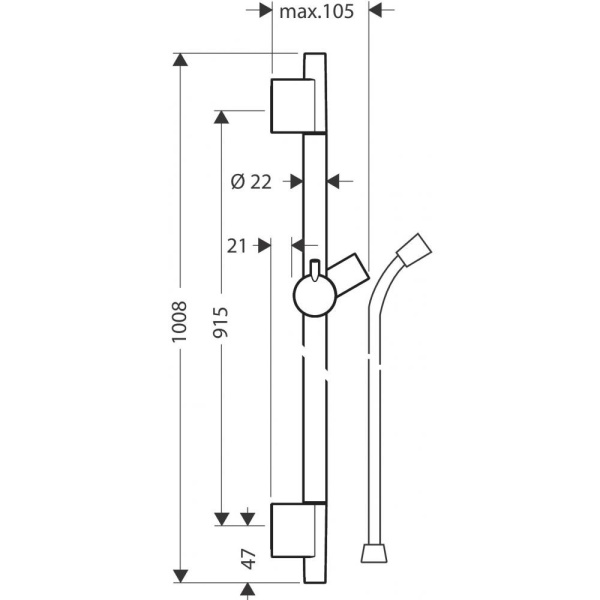 Душевая штанга hansgrohe Unica S Puro 90 см со шлангом 28631700, матовый белый