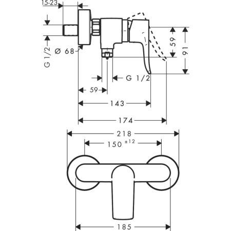 Смеситель для душа hansgrohe Metris 31680000/U, хром, уцененный товар