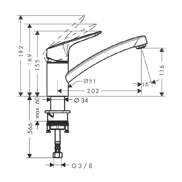 Hansgrohe MySport Кухонный смеситель однорычажный S 1jet хром 13860000