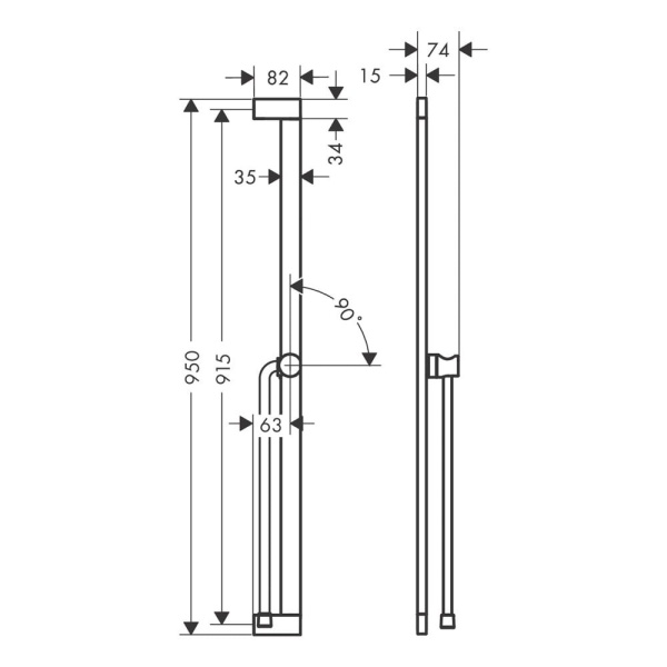Душевая штанга hansgrohe Unica S Puro 900 мм со слайдером и шлангом Isiflex 1600 мм 24405140, шлифованная бронза