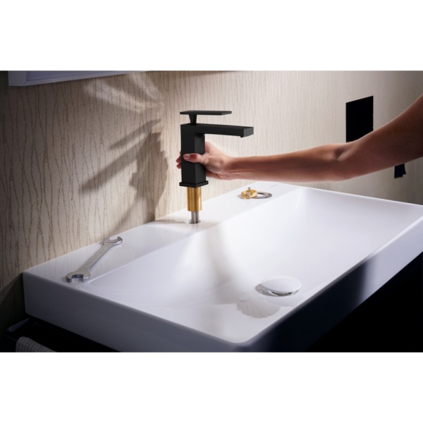 Смеситель для раковины hansgrohe Tecturis E 110 CoolStart, EcoSmart+, с донным клапаном, 73014670, матовый черный