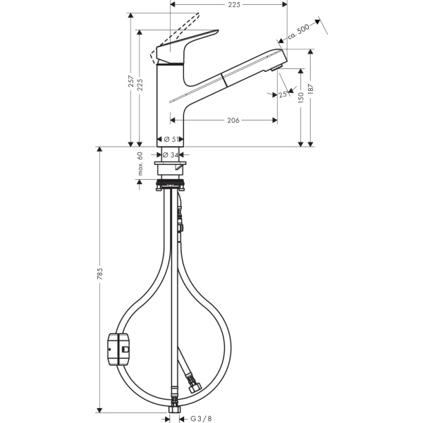 Смеситель для кухонной мойки hansgrohe Focus M43 150, с вытяжным изливом, 71842000, хром