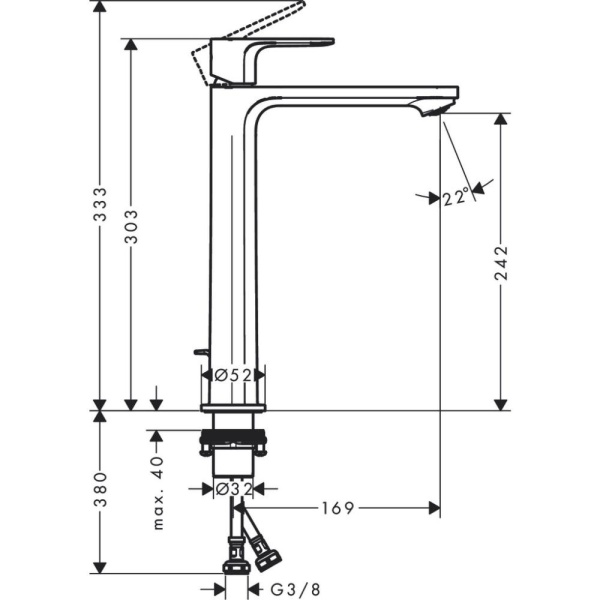 Смеситель для раковины hansgrohe Rebris E 240 CoolStart, со сливным гарнитуром 72581670, матовый черный