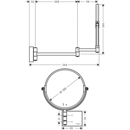 Косметическое зеркало AddStoris Hansgrohe 41791990, полированное золото
