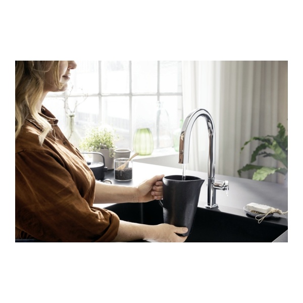 Смеситель для кухонной мойки hansgrohe Aqittura M91 210, с вытяжным изливом 1jet и функцией фильтрации, без фильтра в комплекте 76803800, под сталь