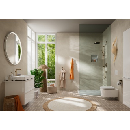 Смеситель для раковины hansgrohe Tecturis S 150 Fine CoolStart, EcoSmart+, 73341140, шлифованная бронза