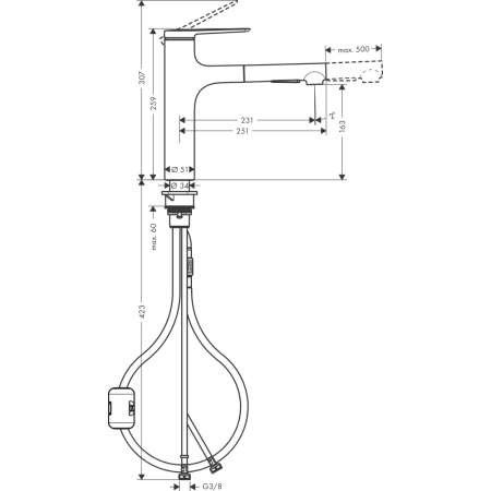 Смеситель для кухонной мойки hansgrohe Zesis M33 160, с вытяжным душем 2jet 74801670, матовый черный
