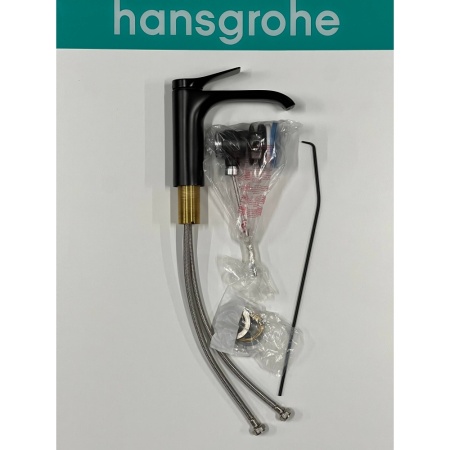 Смеситель для раковины hansgrohe Vivenis 110 со сливным гарнитуром, 75020670/U, матовый черный, уцененный товар